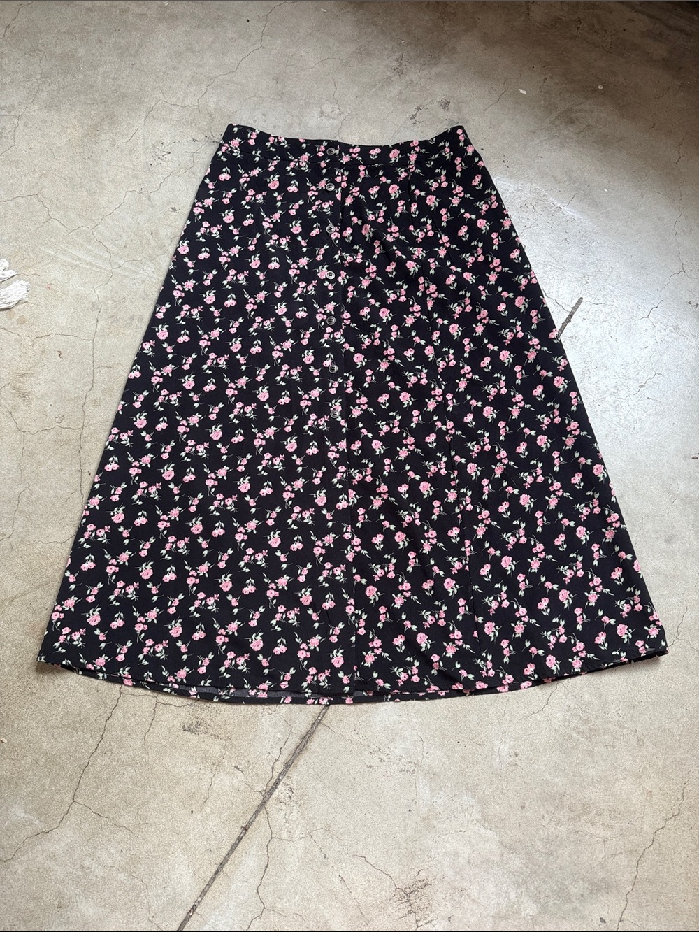 Black Floral A-Line Skirt with Pink Rose Print